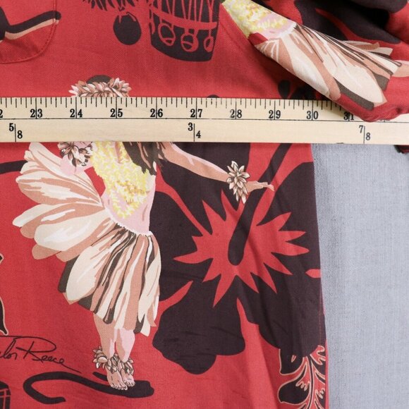 Hilo Hattie Hawaiian Shirt Men’s 3XL Red Hula Dancer Floral 100% Silk Aloha Camp - Picture 10 of 12